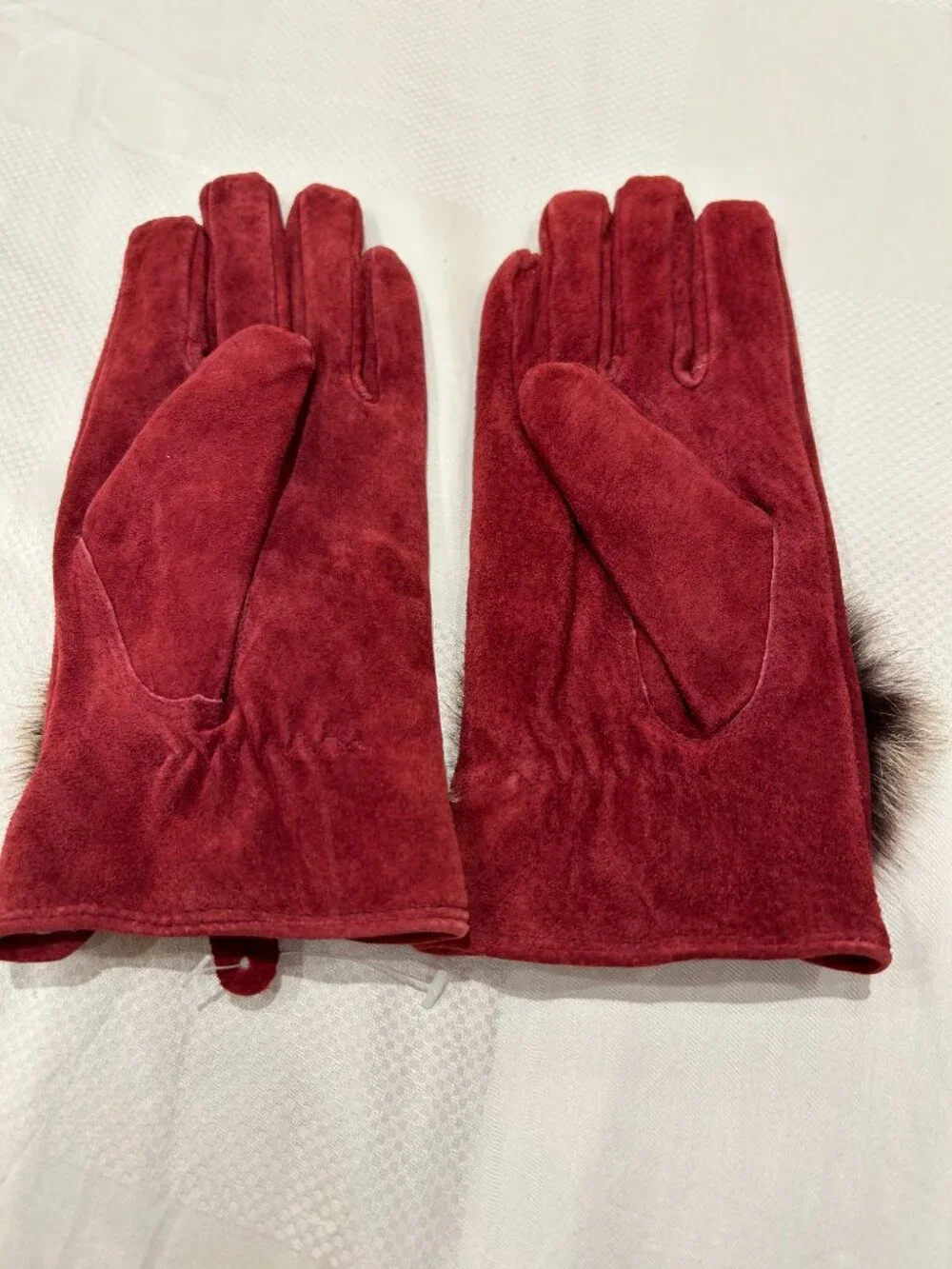 Leather Gloves - Burgundy with Fur